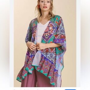 NWT Umgee Size S/M Boho Paisley Patchwork‎ Kimono - Teal, Purple, Red